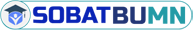 Sobat BUMN logo with blue and teal text and graduation cap icon